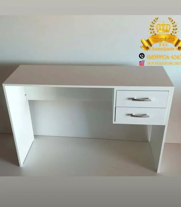 Mesa de Escritório Branca com 2 Gavetas
