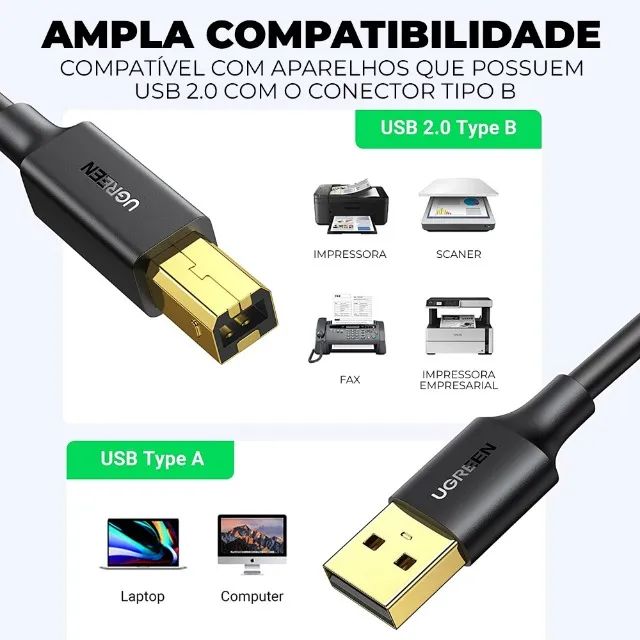 Cabo USB pra impressora - 3 Metros - Original Ugreen - Universal - Foto 3
