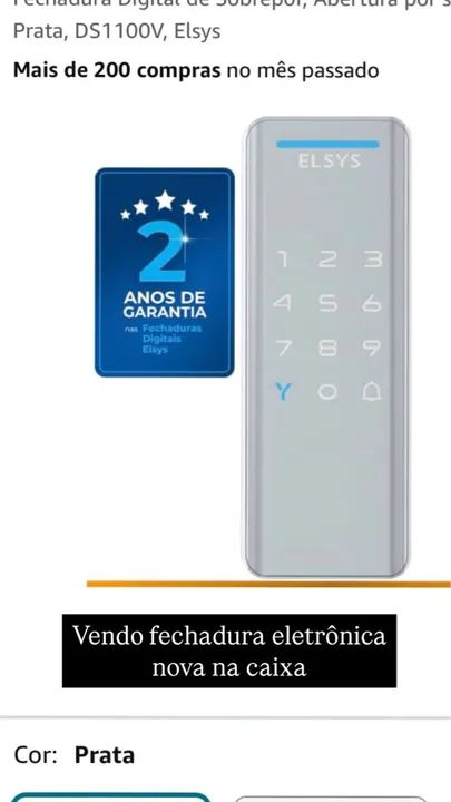 Fechadura Eletrônica Elsys Prata - Nova na Caixa