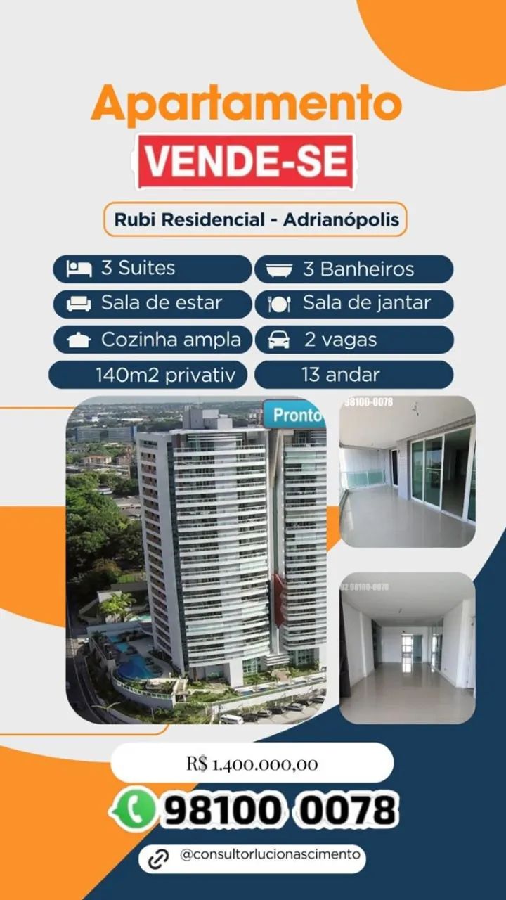 Apartamento 3 suíte Alto Padrão Parque 10 Rubi Residencial.
