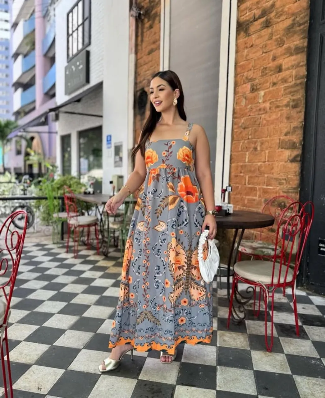 Vestido longo insp farm borboleta