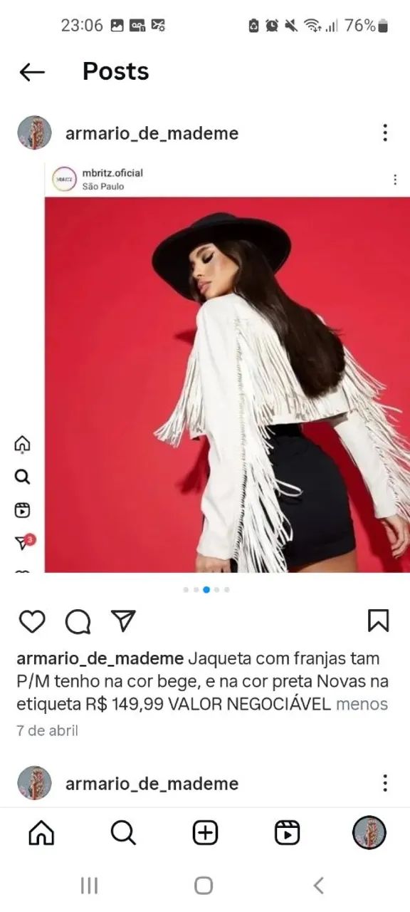 Jaqueta com franjas P/M bege e preta - Novas! - Foto 2