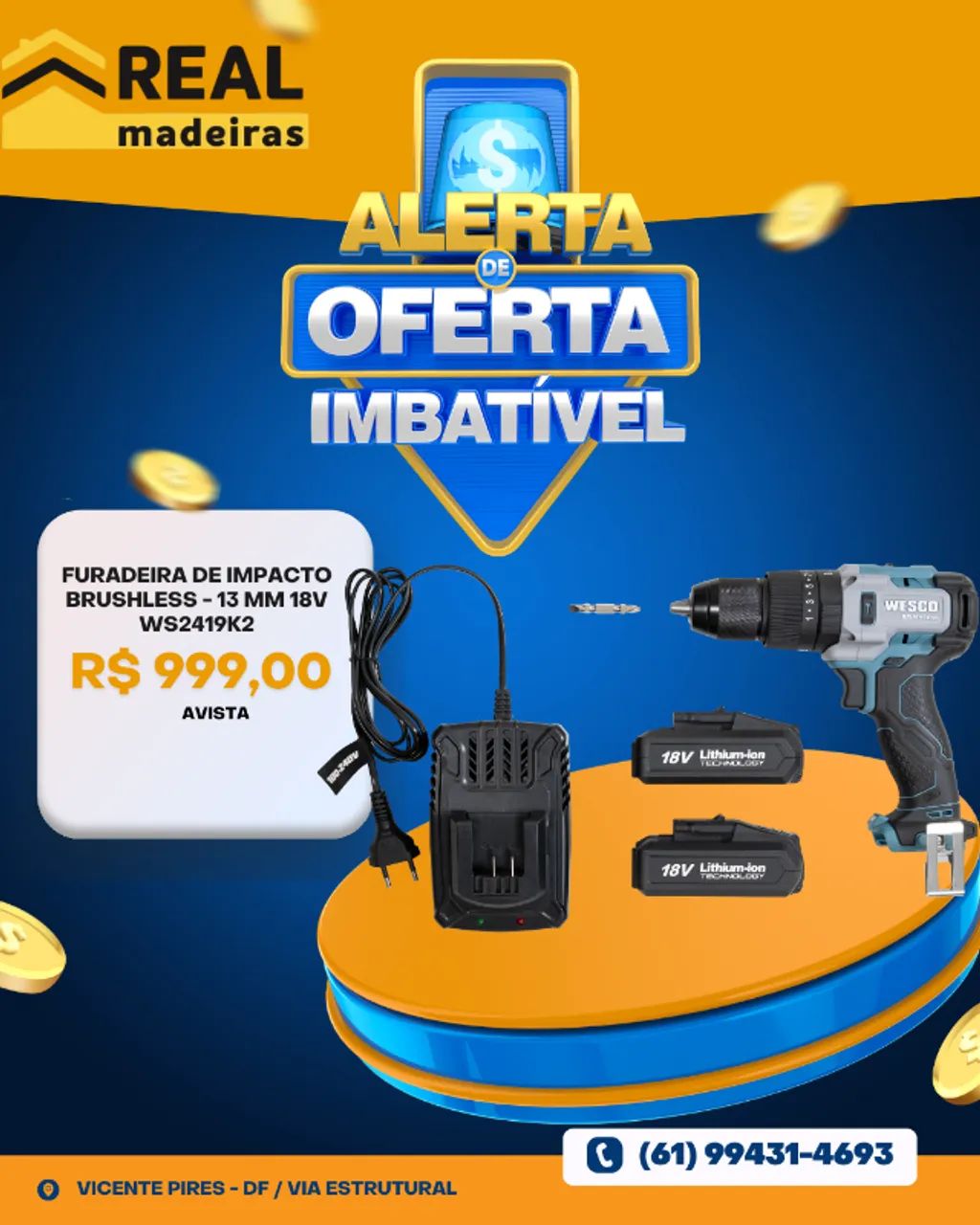 PARAFUSADEIRA DE IMPACTO WESCO 13mm 18V 