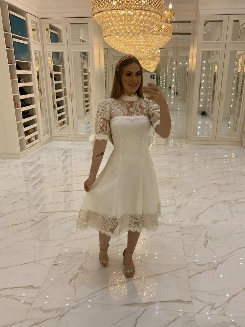 Vestido Branco Elegante com Renda para casamento civil