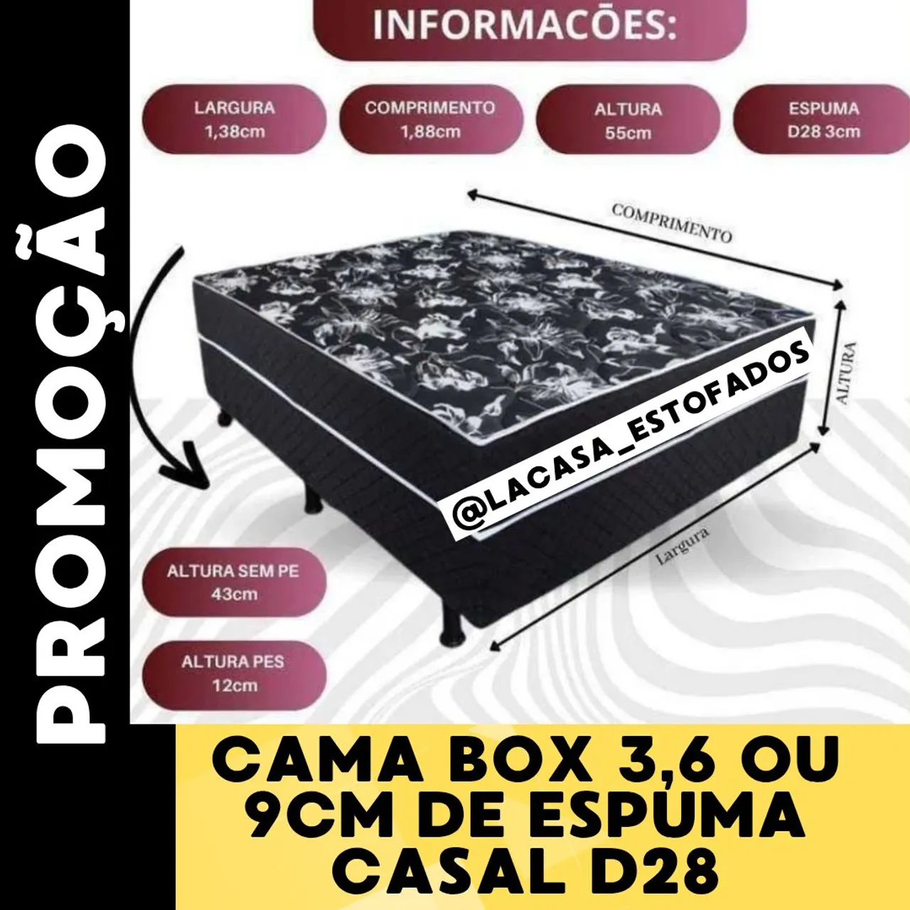 Cama Box Casal 3,6 ou 9cm de Espuma D28