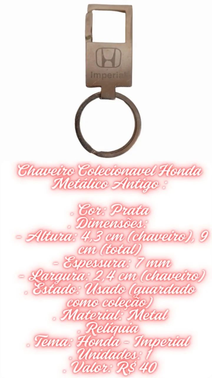 Chaveiro Metálico Honda Antigo  - Foto 6
