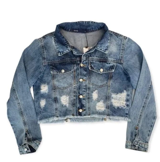 Jaqueta Jeans feminina Cropped Destroyed - Foto 2