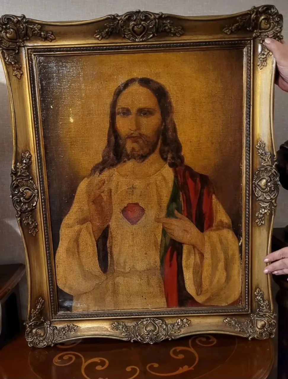 Óleo sobre tela do Sagrado Coração de Jesus  - Foto 6