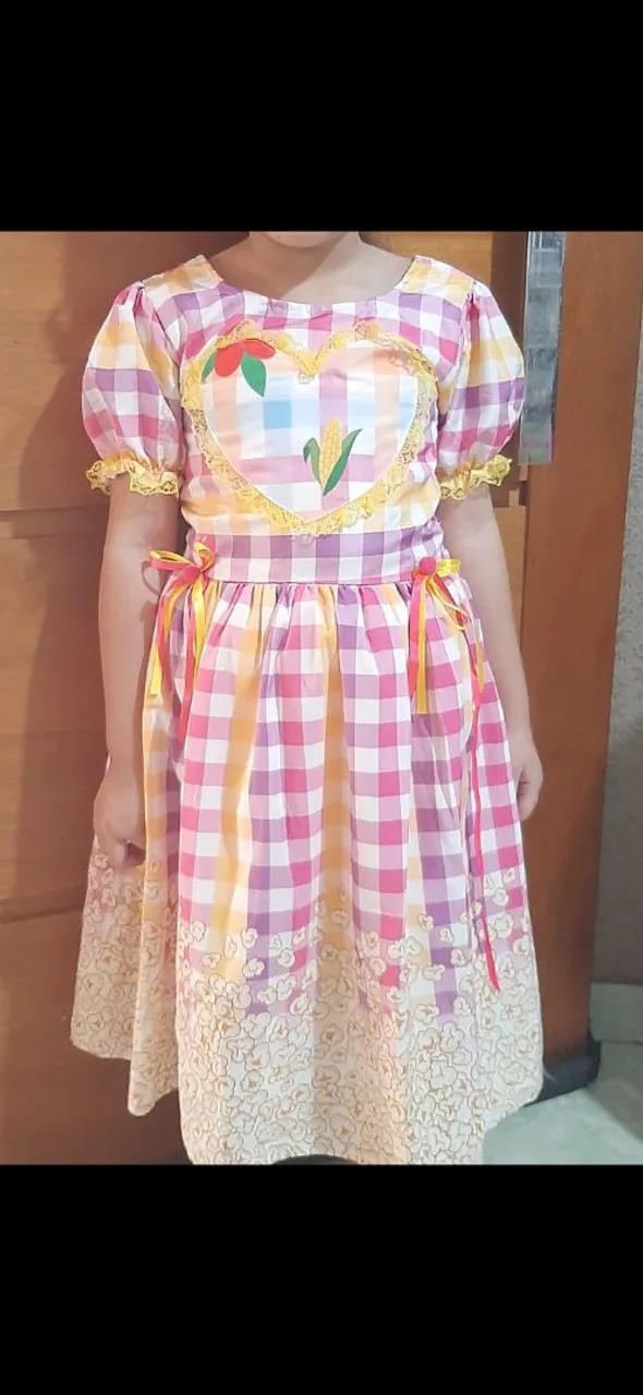 Vestido Festa Junina Infantil Xadrez Rosa