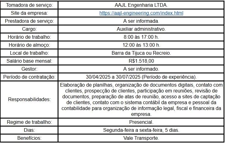 Auxiliar Administrativo - AAJL Engenharia