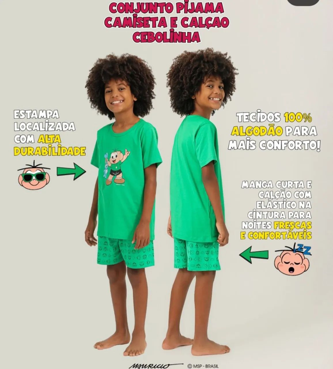 Pijama Cebolinha 100% Algodão 