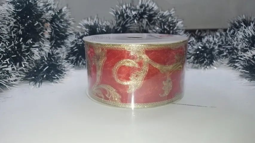PROMOÇÃO! FITA ARAMADA NATALINA COM GLITTER IMPORTADA E.U.A NATAL - PAPAI NOEL- FIM DE ANO
