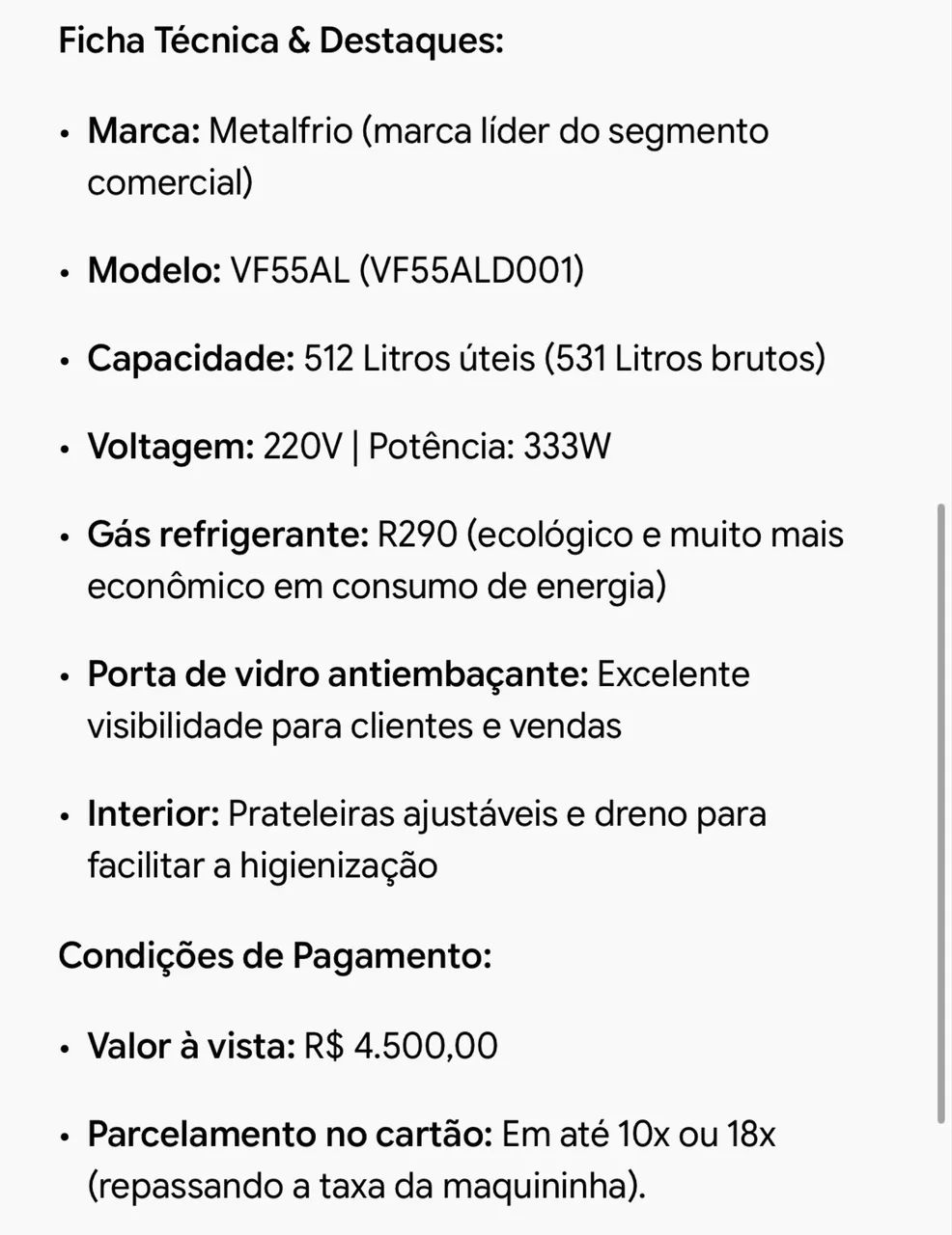 Freezer Expositor Vertical Metalfrio VF55 512L Dupla Ação 220V