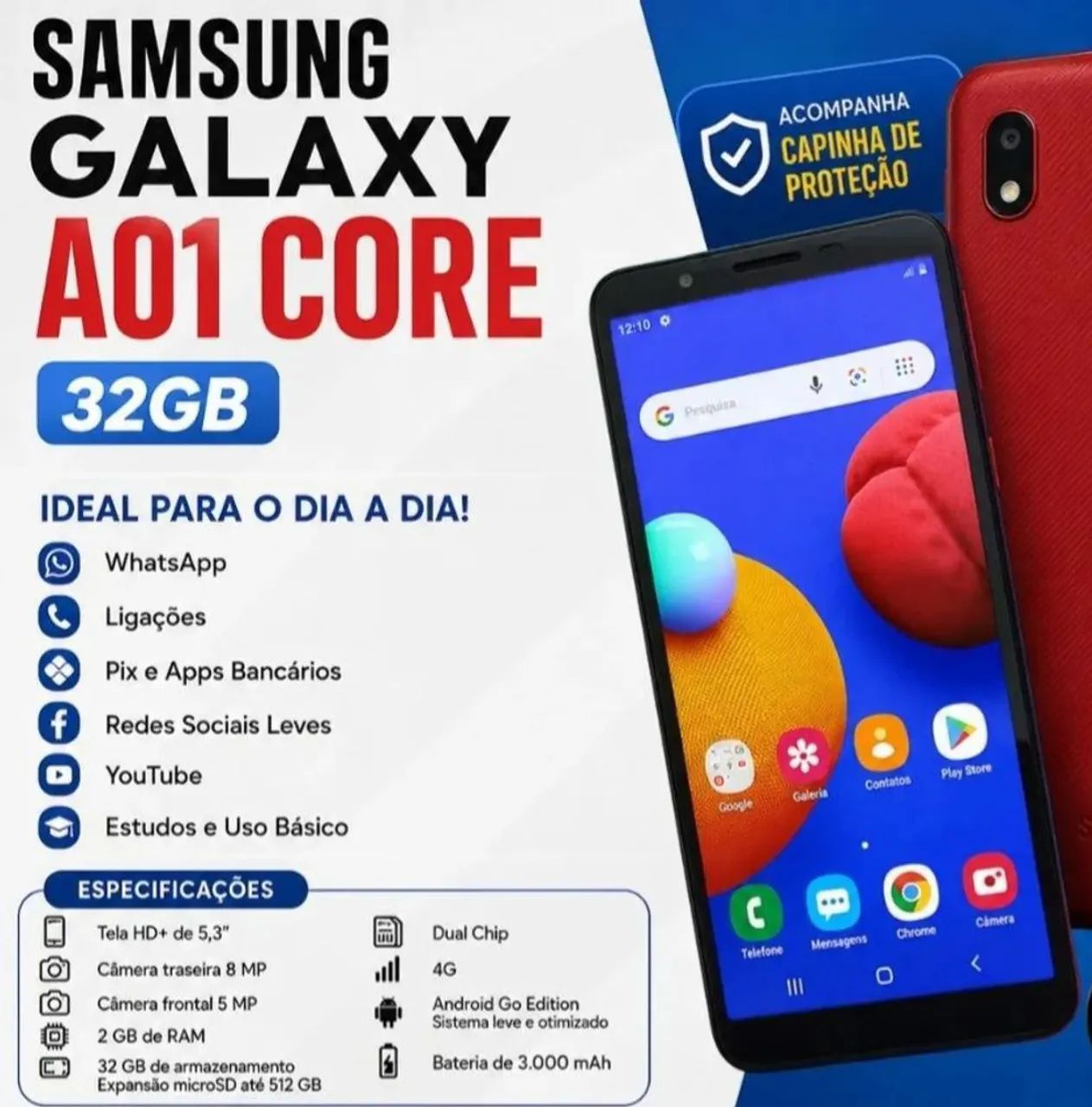 Samsung galaxy A01 core vermelho capa e carregador  - Foto 4