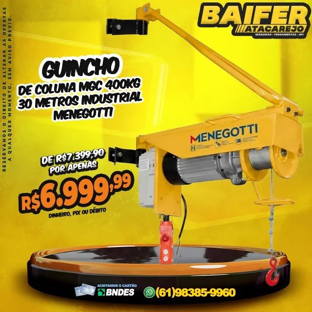 Guincho de Coluna MGc 400kg 30 Metros Industrial Menegotti