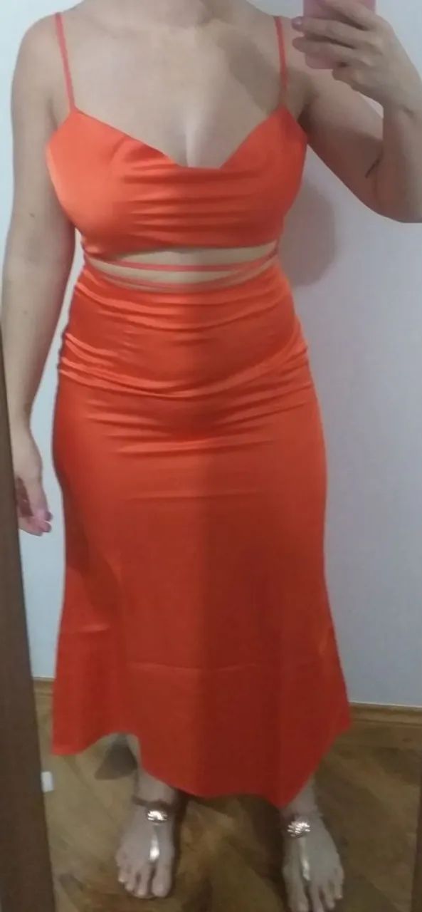 Vestido laranja cetim M - Foto 3
