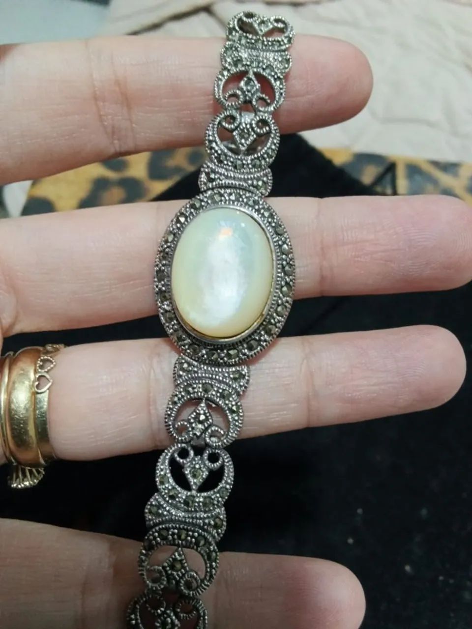 Pulseira prata 925 com marcassitas e madrepérolas - Foto 5