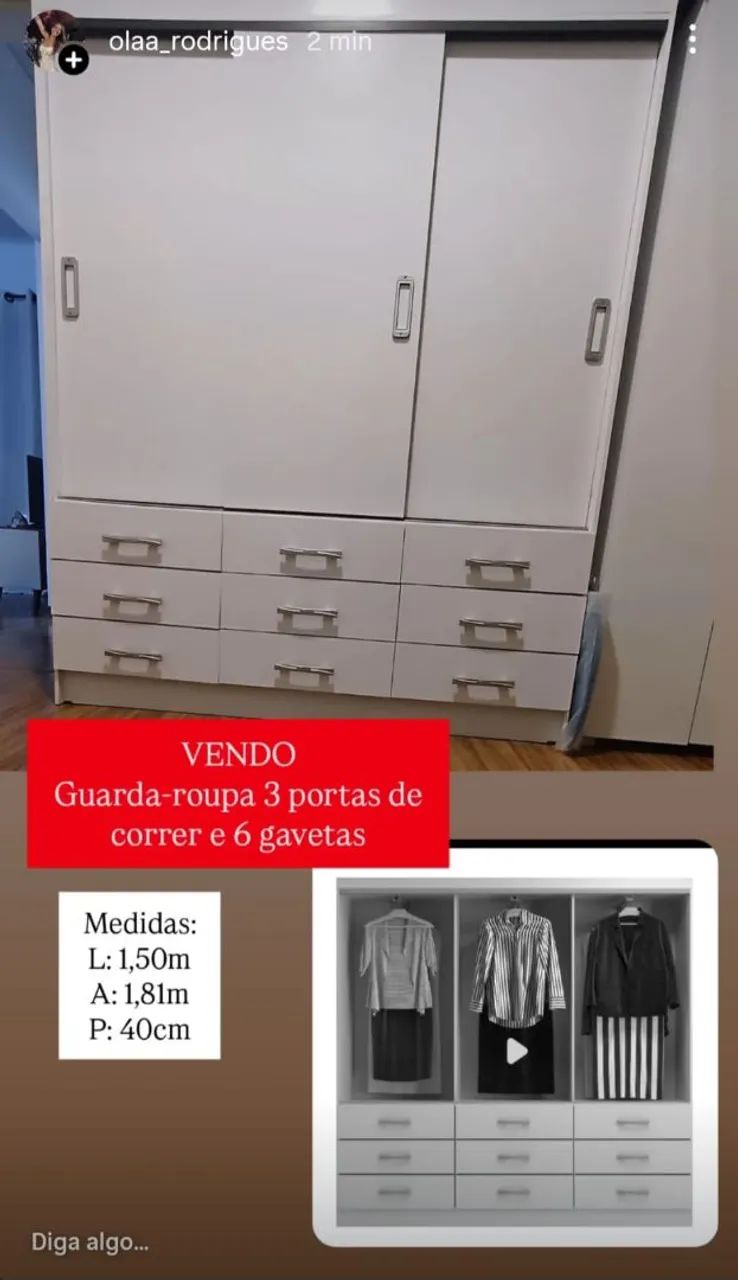 Vendo guarda roupas de 3 portas e 6 gavetas