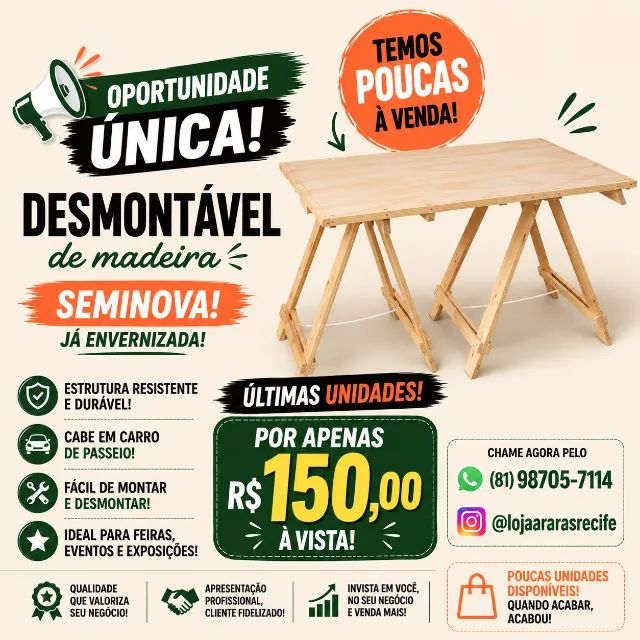 Mesa de Madeira Desmontável