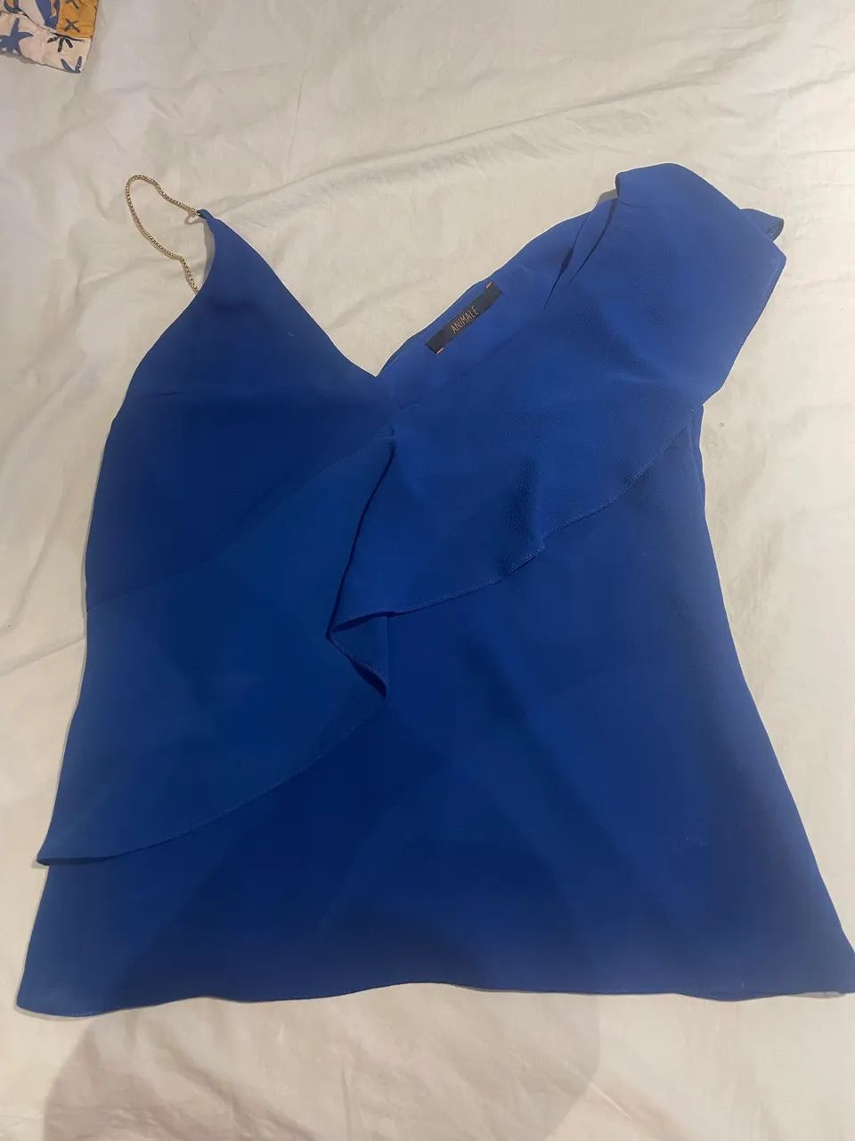 Blusa Animale Azul Royal com Babados e Alça Corrente P - Foto 3
