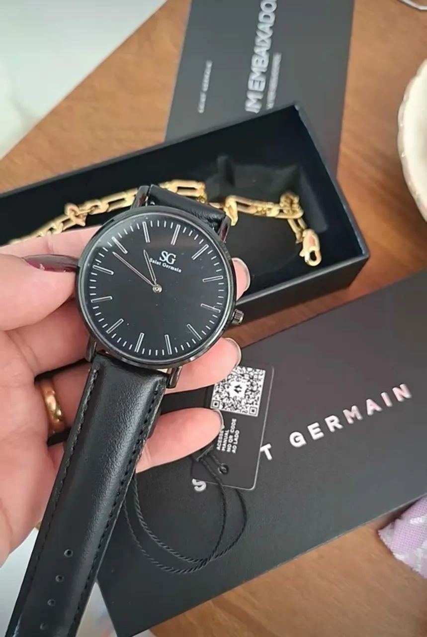 Relógio Saint German masculino couro Murray full black