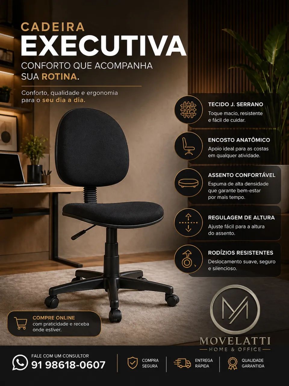 Cadeira executiva sem braço 