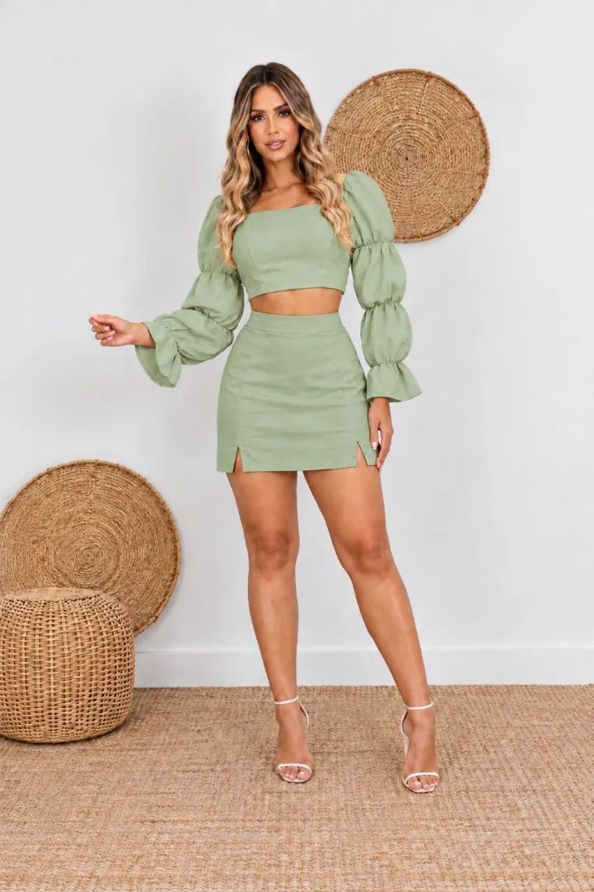 Conjunto Croped e Short Saia