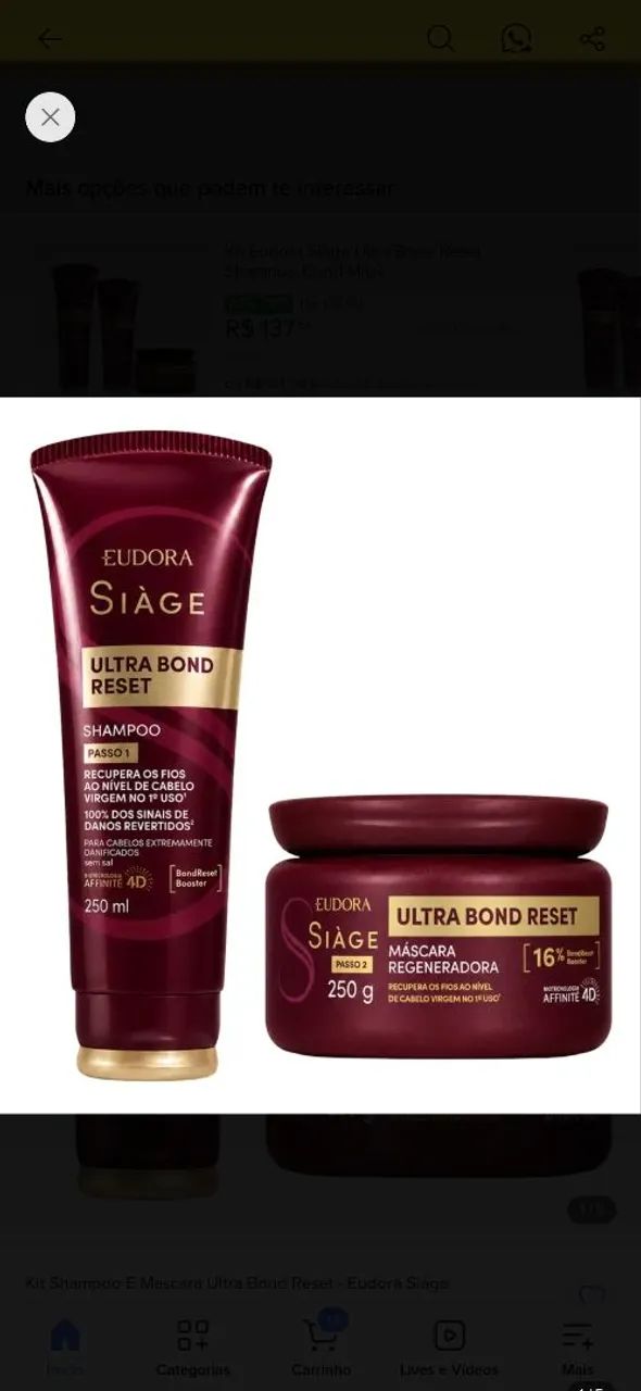 Kit eudora siage shampoo e máscara ultra bond