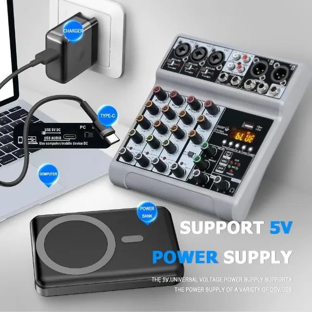 Mesa de som de 5 Canais Com Usb Bluetooth - Foto 3