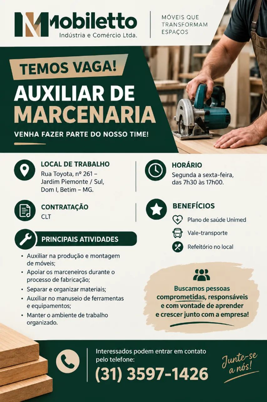 AUXILIAR DE MARCENARIA