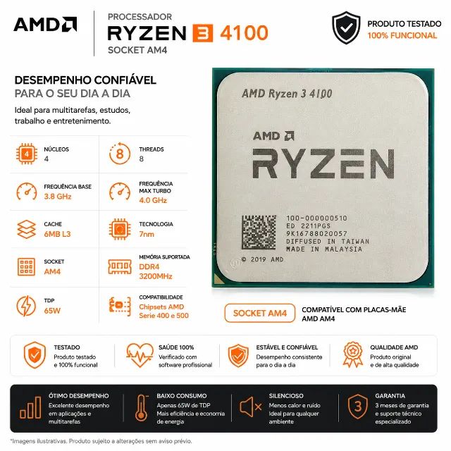 Processador AMD Ryzen 3 4100 (Socket AM4)