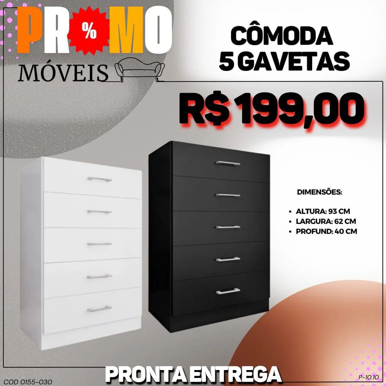 CÔMODA COM 5 GAVETAS - DIRETO DE FÁBRICA 
