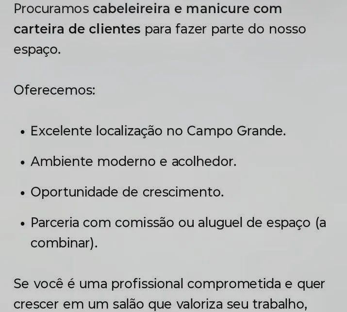 Vagas para cabeleleira e manicure 