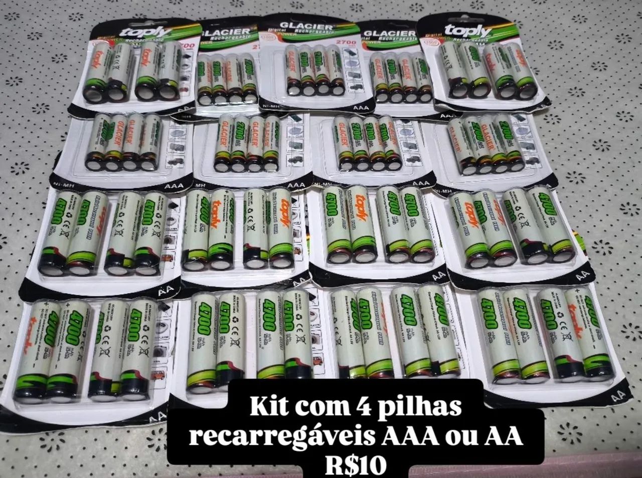 Kit com 4 Pilhas recarregáveis AAA ou AA