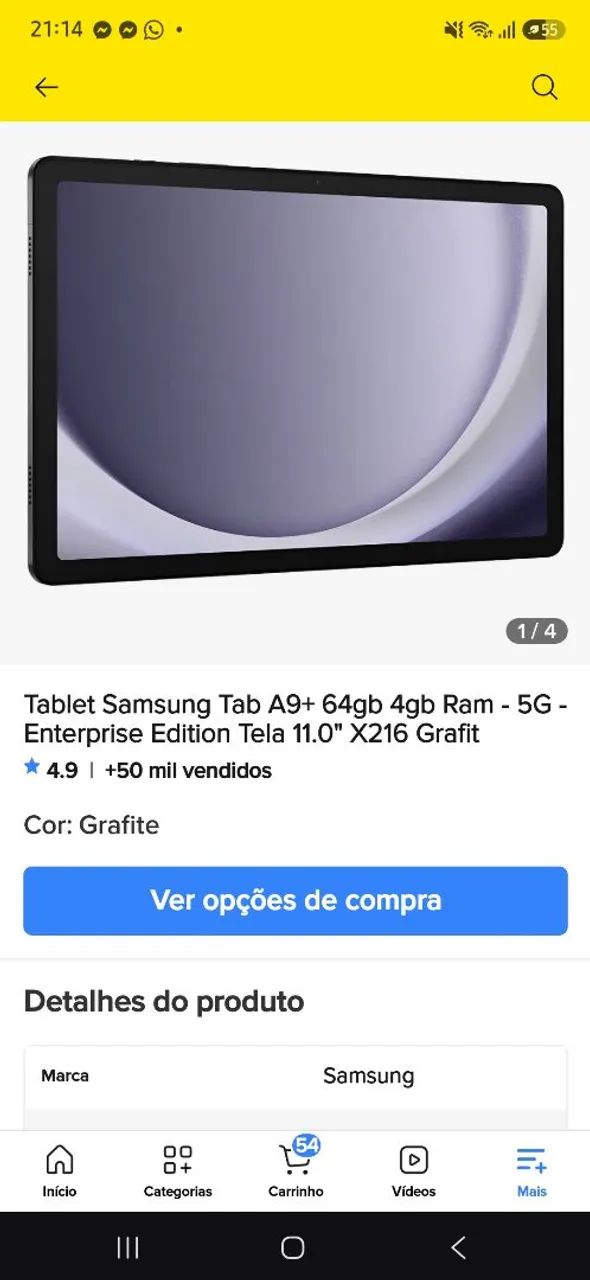Tablet samsung A9 tela 11" SEM USO