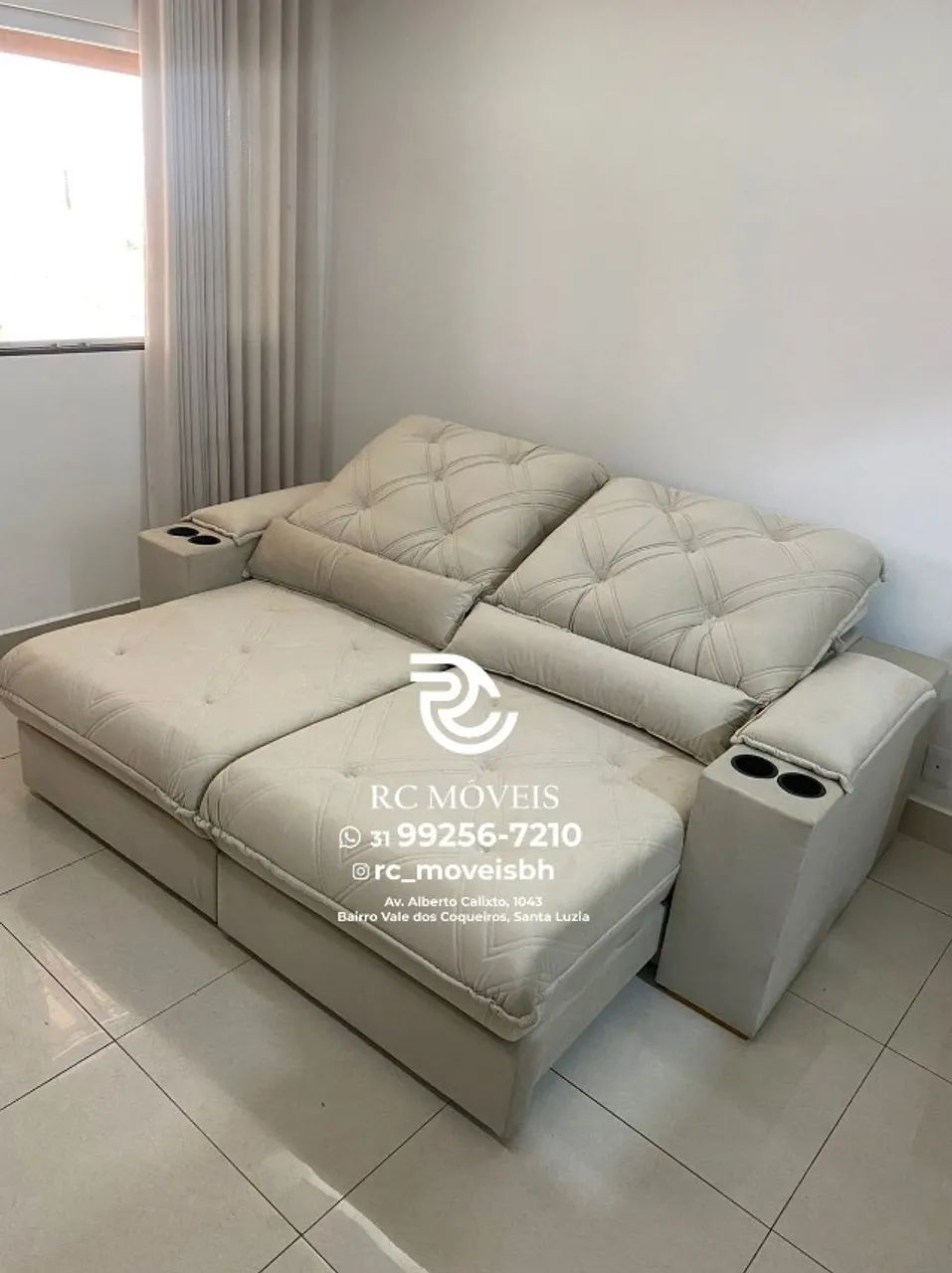 Sofá Retrátil Reclinável Cuiabá com Porta Copos D33 Molas Ensacadas - Foto 5