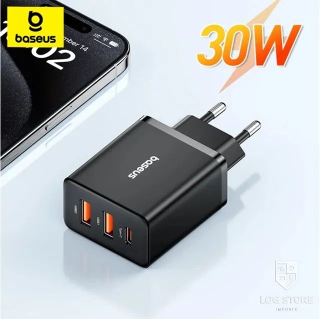 Carregador Baseus 30w USB A + Tipo C 3 Portas iPhone Xiaomi Motorola Samsung Carga Rápida - Foto 3