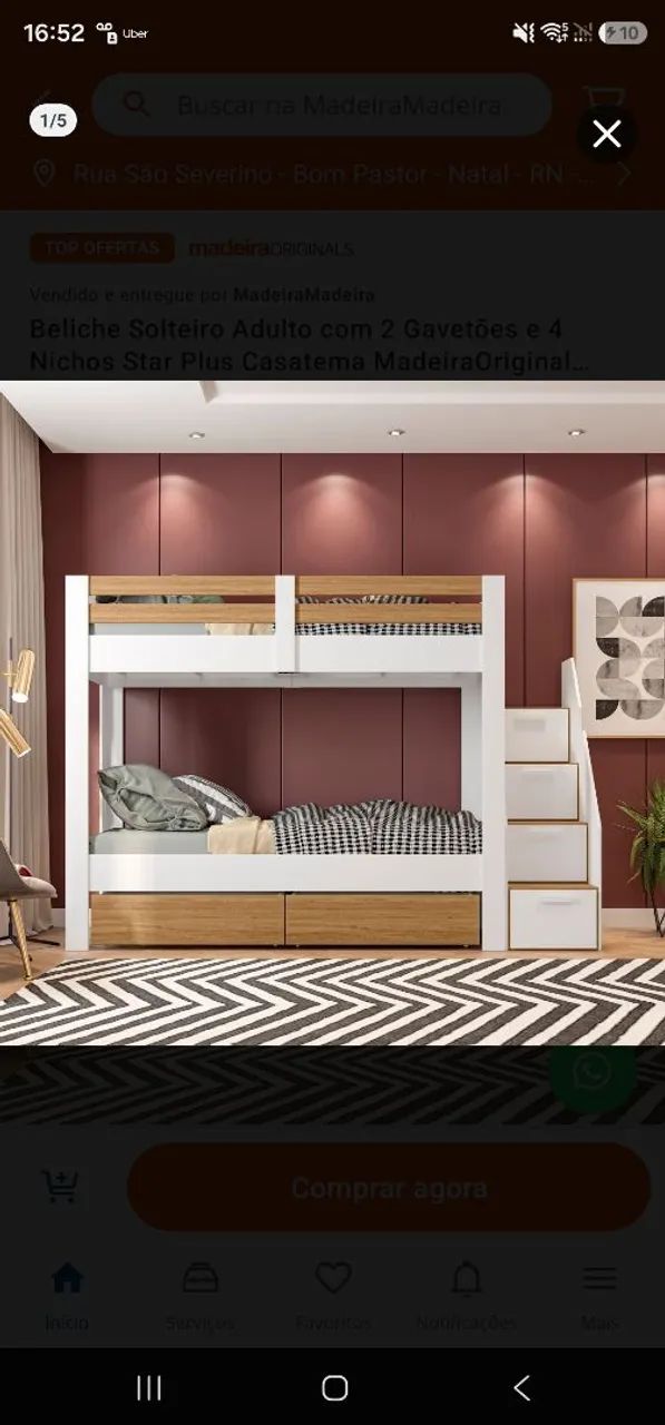 Beliche adulto/infantil com escada