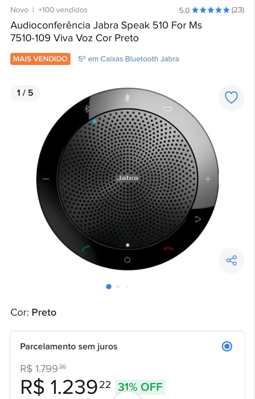 Audioconferência Jabra Speak 510 (modelo PHS002W) - Telefonia Fixa