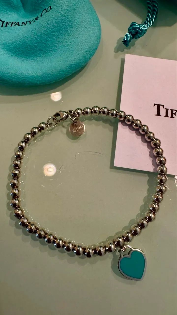 Pulseira Original Tiffany & Co. de bolinhas, com pingente de coração