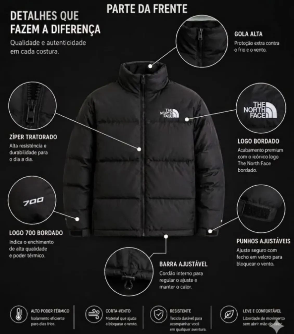 Jaqueta The North Face Nuptse 700 Black Original | Nova - Roupas