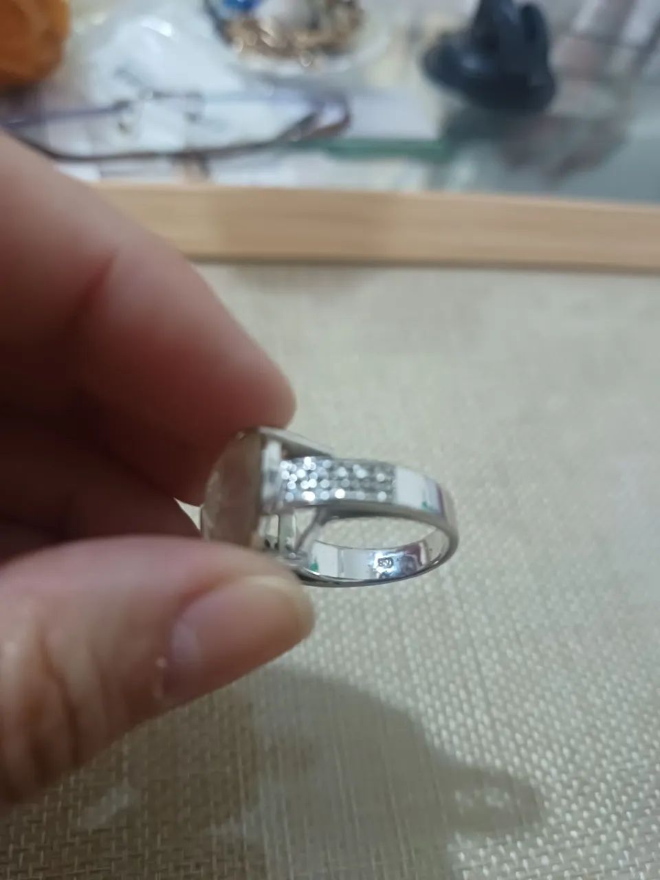 Anel prata 950 com coração de cristal - Foto 5