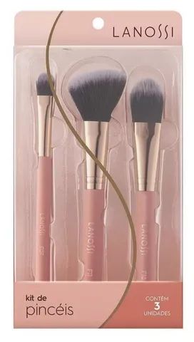 kit de pincéis lanossi rose gold - 3 unidades