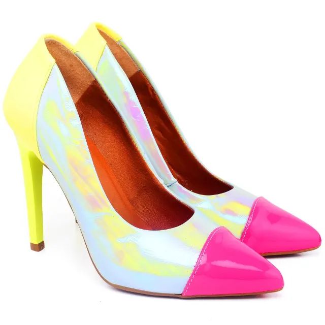 Sapato scarpin salto alto ellas online verniz multicolor N. 39 Novo na CX.