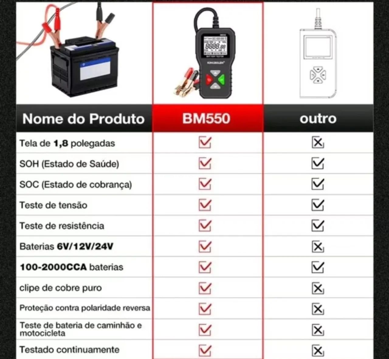 Testador de Bateria KINGBOLEN BM550 - Foto 4
