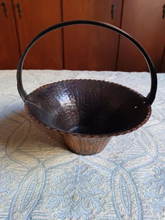 Cesto Cesta Antiga Metálica Cor Bronze Anos 80 - Foto 5