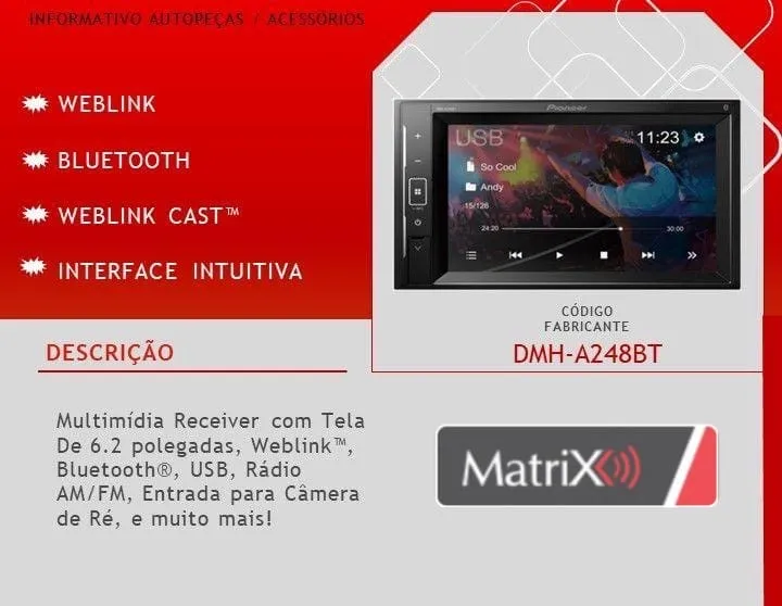 Pioneer Dmh-a248bt Bluetooth Usb Espelhamento