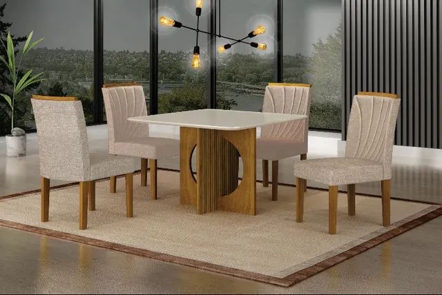 Mesa de Jantar 0,90m x 0,90m Quadradinha com 4 Cadeiras em MDF - Foto 2