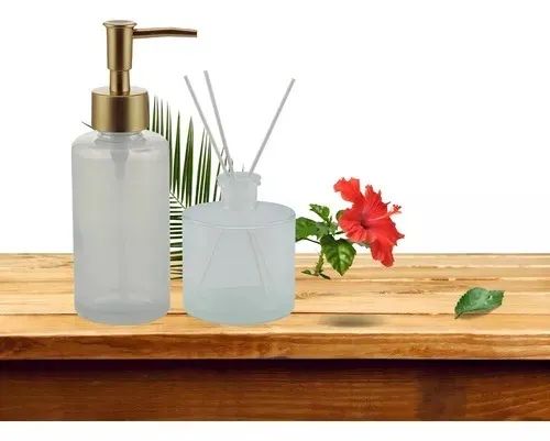 Kit Lavabo Porta Sabonete Líquido Difusor 3 Palitos Branco