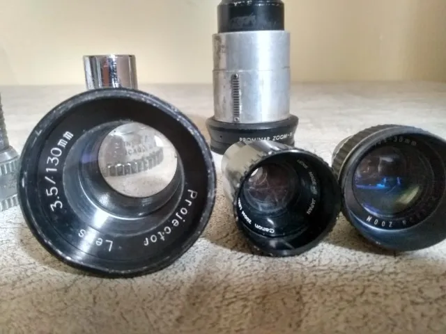 Lote de 6 lentes para projeção de filmes 16MM e Super 8